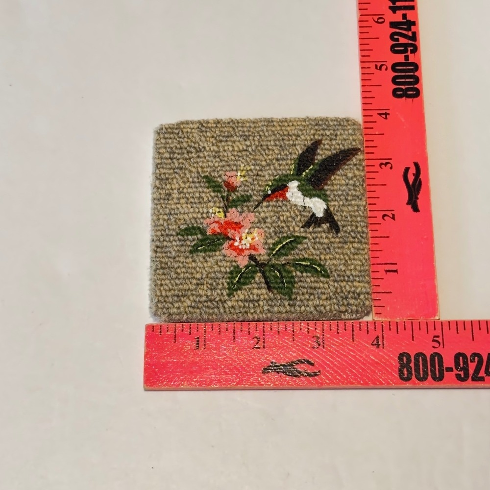Hummingbird Carpet Coasters Set of 8 Floral Tan Square 4x4 Cottagecore Chic - Picture 5 of 8